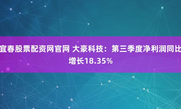 宜春股票配资网官网 大豪科技：第三季度净利润同比增长18.35%